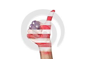 USA Flag Printed On Male Hand Gesturing Thumb Up