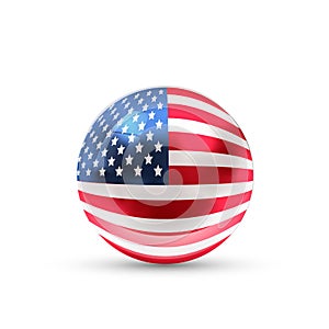 USA flag projected as a glossy sphere on a white background