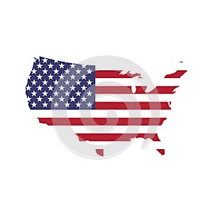 USA flag in a shape of US map silhouette. United States of America symbol. EPS10 vector illustration
