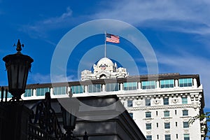 USA flag on top of a building at Salt Lake City, Utah, USA.