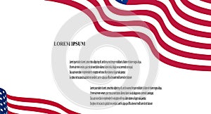 USA Flag Vector with lorem ipsum text design. Vector waving American Flag