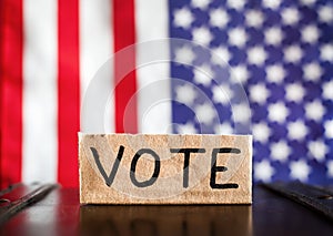 USA flag with vote text, election background