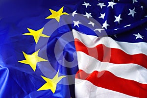 USA Flag vs Europe Flag. EU flag and American flag