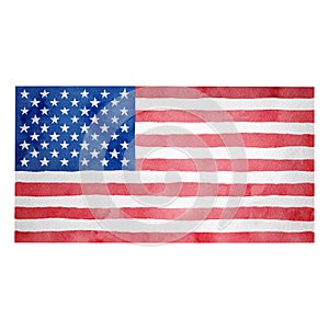 The USA flag watercolor illustration. Hand painted American flag with stars and stripes. Happy 4th of July. Independence