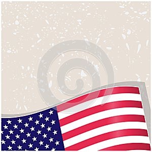 USA flag wave corner frame on grunge texture vector poster design.