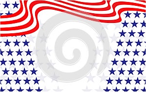 USA flag waving ribbon on white starry blank background vector design template.