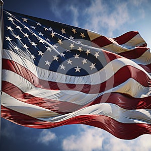 USA flag waving in the wind for America symbole of US photo