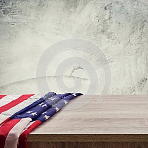 USA flag on wood cement wall background and texture with space