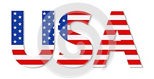 Usa flag on word. Logo with text and usa flag. Icon for american made, patriotic, 4th july and travel. Graphic font on america