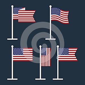 USA Flags on Flagstaffs Vector Flat Icon