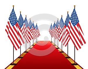 USA flags walkthrough on red carpet