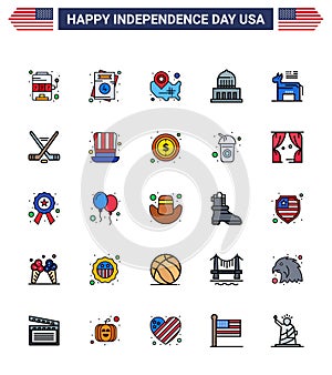 25 spojené státy americké byt plný linka zabalit z nezávislost známky a symboly z osel mezník město umístění 