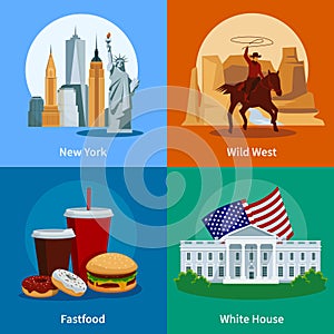 USA Flat 2x2 Icons Set