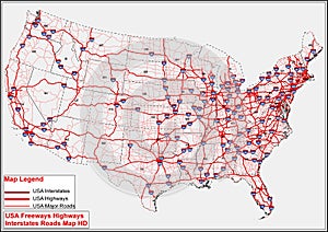 USA Freeways Highways Interstates Roads Map HD photo