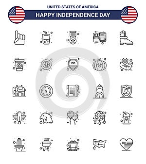 USA Happy Independence DayPictogram Set of 25 Simple Lines of american; shose; award; usa; country