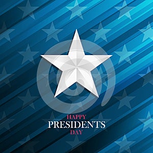 USA Happy Presidents Day greeting card with silver star on blue background. photo