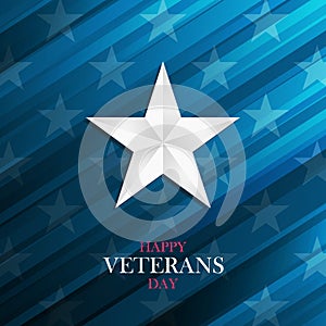 USA Happy Veterans Day greeting card with silver star on blue background.