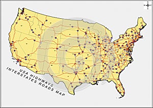 USA Highways Interstates Roads Map HD vector photo