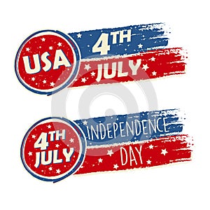 USA Independence Day and 4th of July with stars in drawing banners