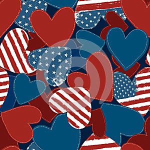 USA Independence day background. Happy 4th of July. Vector abstract grunge flag in heart shape.