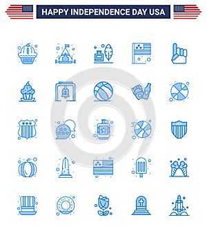 USA Independence Day Blue Set of 25 USA Pictograms of usa; foam hand; feather; usa; country