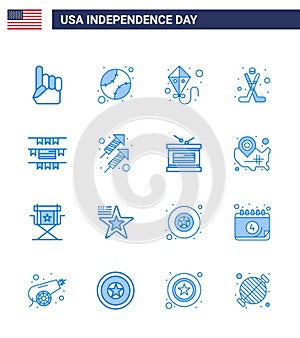 Spojené státy americké nezávislost modrý sada skládající se z 16 spojené státy americké piktogramy z americký strnadi luňák sentimentální 