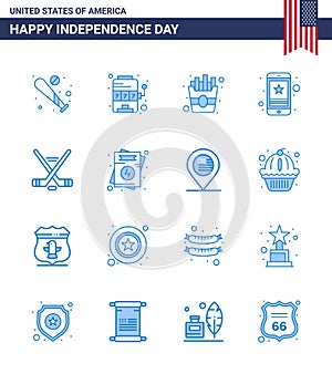 Spojené státy americké nezávislost modrý sada skládající se z 16 spojené státy americké piktogramy z sentimentální mobilní hra chytrý telefon buňka 