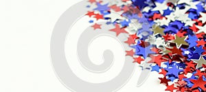 USA Independence Day confetti decorations american flag colors top view isolated