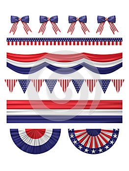 USA independence day decoration borders set.