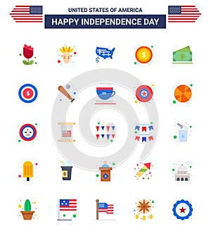 USA Independence Day Flat Set of 25 USA Pictograms of amearican; dollar; states; sign; money photo