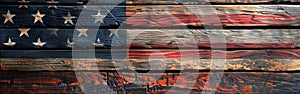USA Independence Day Greeting Card with American Flag on Rustic Wooden Table - Top View Celebrating July 4th Holiday