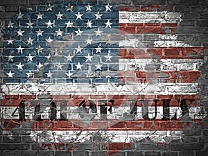 USA independence day illustration with flag on a brick wall