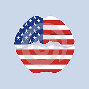 USA independence day poster. Colorful lips in the colors of american flag  isolated on white background. Vector flat illustration