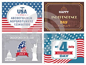 USA Independence Day Poster Set with National Flag