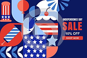 USA Independence Day sale banner, poster. 4th of July geometric pattern with American flag. Vector illustration