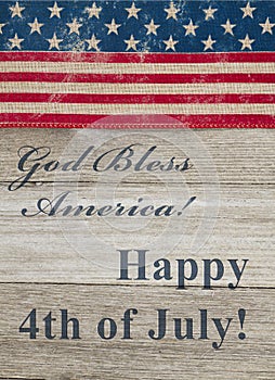 USA Independence greeting on weathered wood