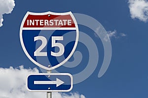 USA Interstate 25 highway sign