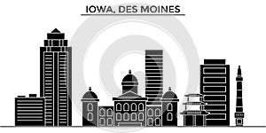 Usa, Iowa, Des Moines architecture vector city skyline