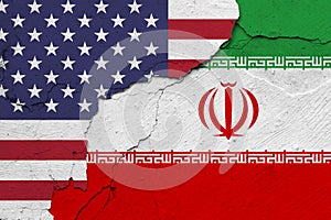 USA and Iran flags. International relations