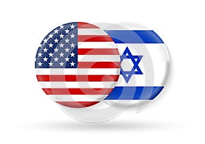 USA and Israel circle flags. 3d icon. Round Israeli and American national symbols. Vector illustration