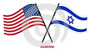 USA and Israel Flags Crossed And Waving Flat Style. Official Proportion. Correct Colors