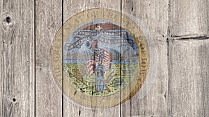 US State Iowa Seal Wooden Fence