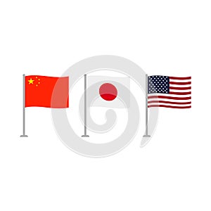 Usa Japan and China flags