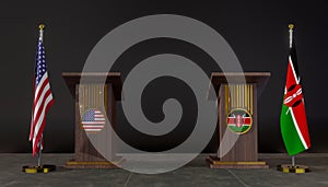 USA and Kenya flags. USA and Kenya flag. USA and Kenya negotiations. Rostrum for speeches. 3D work and 3D image