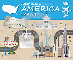 USA Landmark Global Travel And Journey Infographic Vector Design
