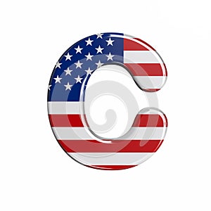 USA letter C - Capital 3d american flag font - American way of life, politics  or economics concept