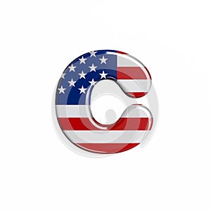 USA letter C - Small 3d american flag font - American way of life, politics  or economics concept