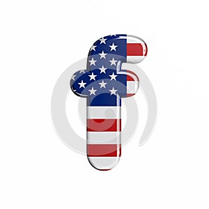 USA letter F - Small 3d american flag font - American way of life, politics  or economics concept