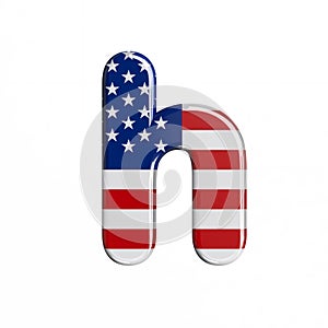 USA letter H - Lower-case 3d american flag font - American way of life, politics  or economics concept