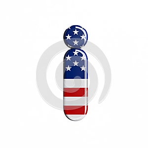 USA letter I - Small 3d american flag font - American way of life, politics  or economics concept